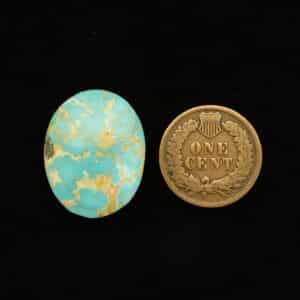 "Beautiful Natural Royston Turquoise Cabochon, Oval Centerpiece with Gold Matrix from Grasshopper Mine on TurquoiseDeluxe.com"