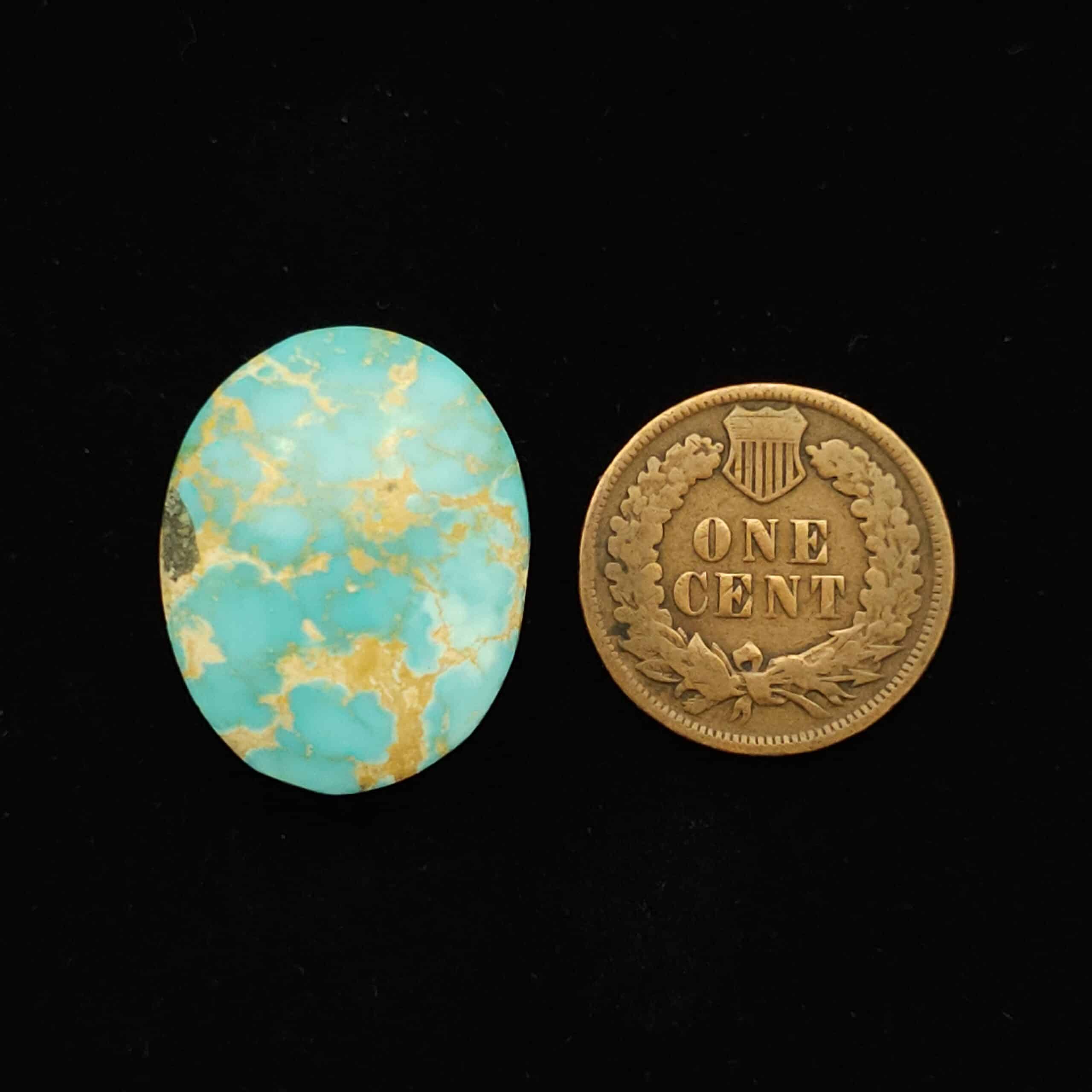 "Beautiful Natural Royston Turquoise Cabochon, Oval Centerpiece with Gold Matrix from Grasshopper Mine on TurquoiseDeluxe.com"