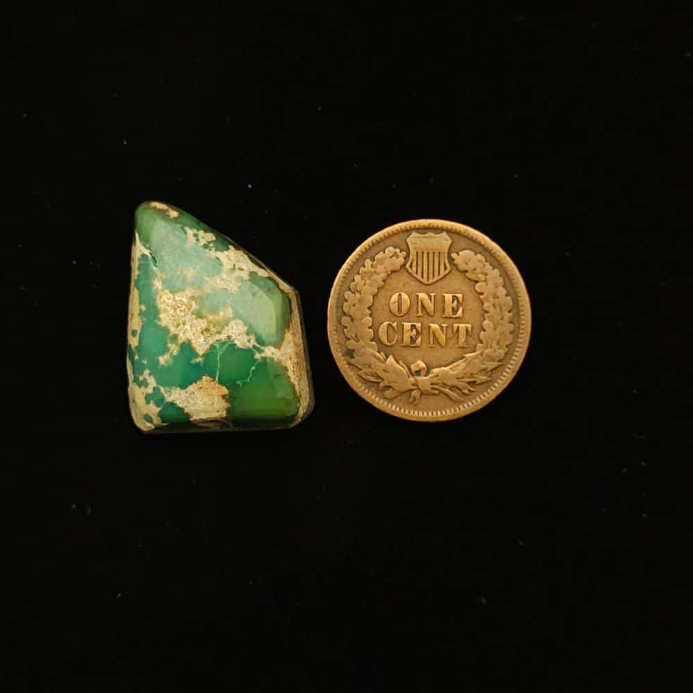 "Deep Dark Green Turquoise Cabochon Shaped Like Nevada with Light Brown Matrix, 18.50 Carats, 21.76mm x 17.23mm, Mined and Cut in America, from Grasshopper Mine on TurquoiseDeluxe."