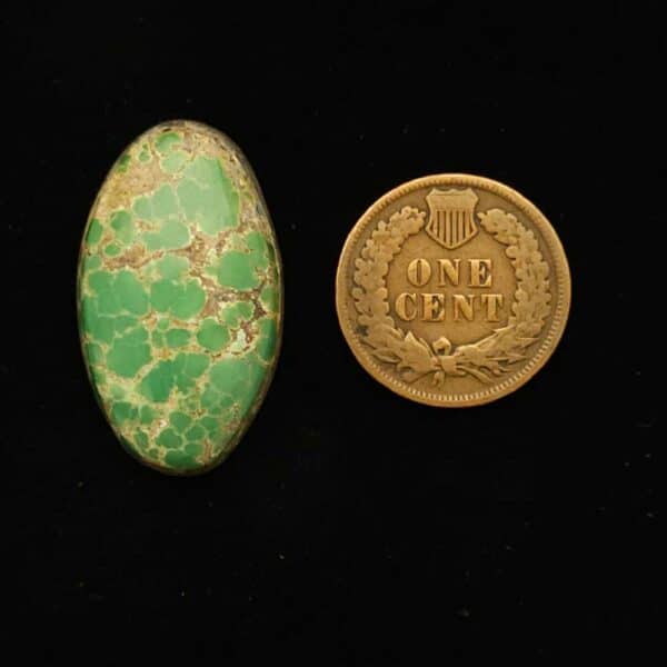 Oval Verdant Green Turquoise Cabochon with Chocolate Spider Web Matrix, 20.20 Carats, 28.68mm x 16.75mm, Excellent Example of Grasshopper Turquoise on TurquoiseDeluxe."