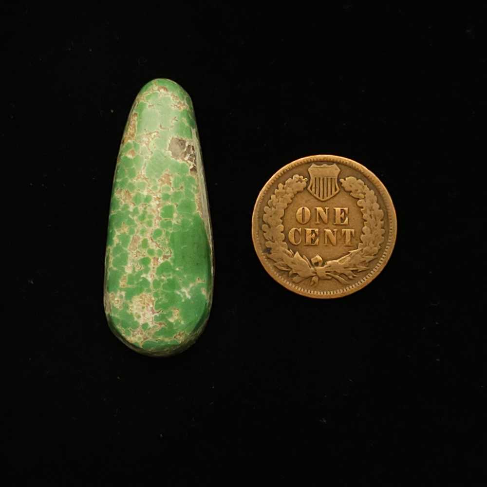 "Teardrop Forest Green Turquoise Cabochon with Milk Chocolate Spider Web Matrix, 29.95 Carats, 36.22mm x 14.25mm, from Grasshopper Mine on TurquoiseDeluxe."