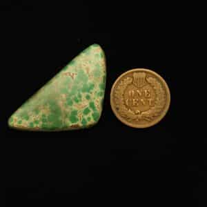 "Triangular Forest Green Turquoise Cabochon with Milk Chocolate Spider Web Matrix, 24.90 Carats, 38mm x 20.06mm, Completely Untreated, from Grasshopper Mine on TurquoiseDeluxe."