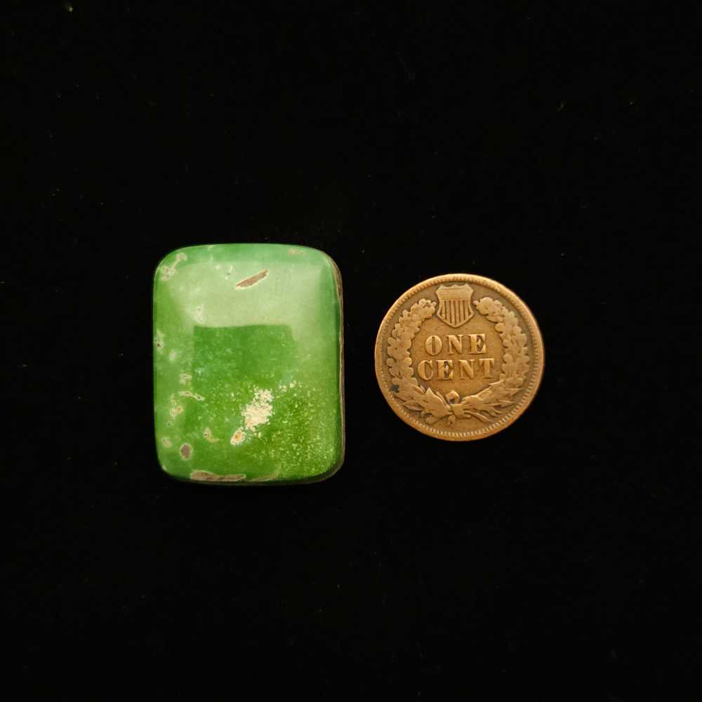 "Rectangular Lush Evergreen Turquoise Cabochon with Specks of Espresso Brown Matrix, 41.60 Carats, 27.54mm x 21.48mm, Completely Untreated, from Grasshopper Mine on TurquoiseDeluxe."