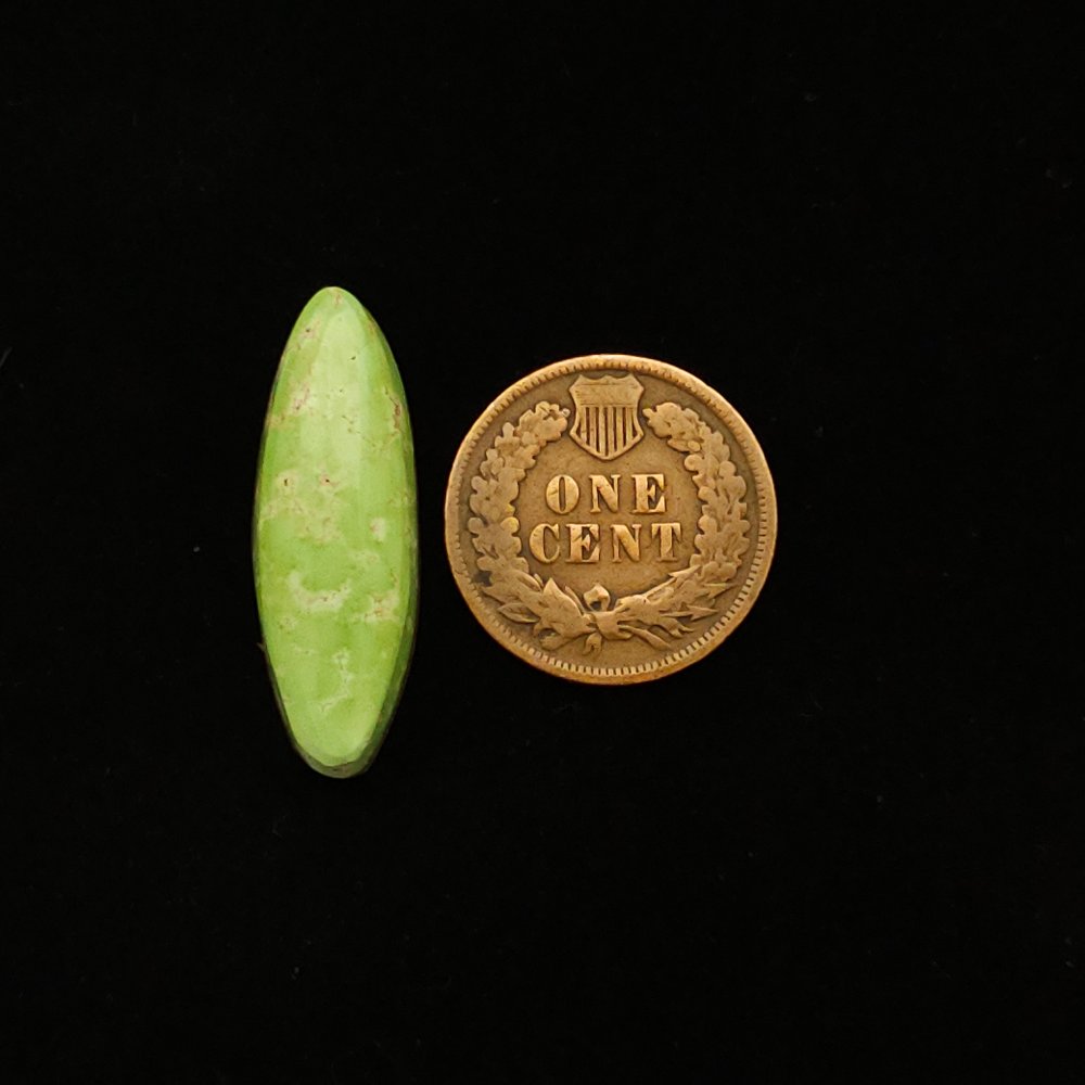 "Apple Green Grasshopper Mine Turquoise Cabochon with Hints of White Matrix, 19.10 Carats, 36.68mm x 11.62mm, Completely Untreated, from Grasshopper Mine on Turquoise Deluxe"