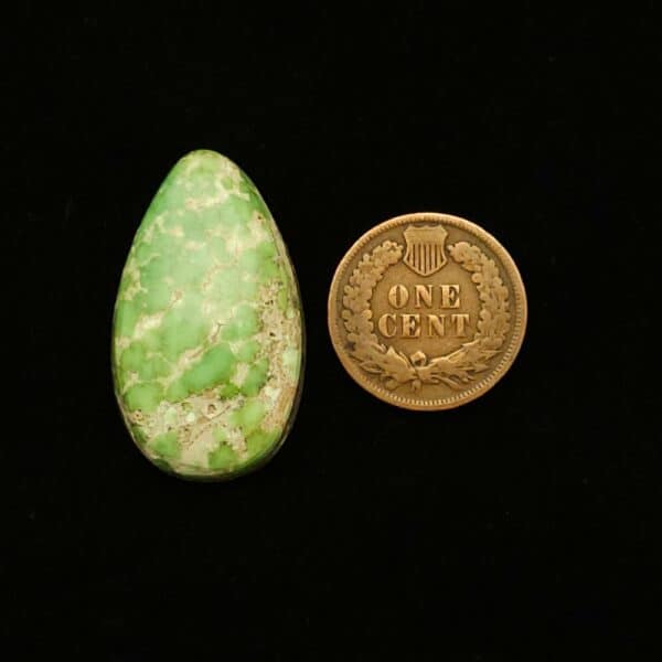 "Spring Green Grasshopper Mine Turquoise Cabochon with White and Creamy Brown Matrix, 26.95 Carats, 31.30mm x 18.61mm, Completely Untreated, from Grasshopper Mine on Turquoise Deluxe"