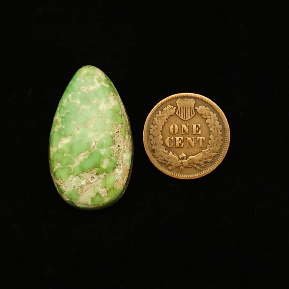 "Spring Green Grasshopper Mine Turquoise Cabochon with White and Creamy Brown Matrix, 26.95 Carats, 31.30mm x 18.61mm, Completely Untreated, from Grasshopper Mine on Turquoise Deluxe"