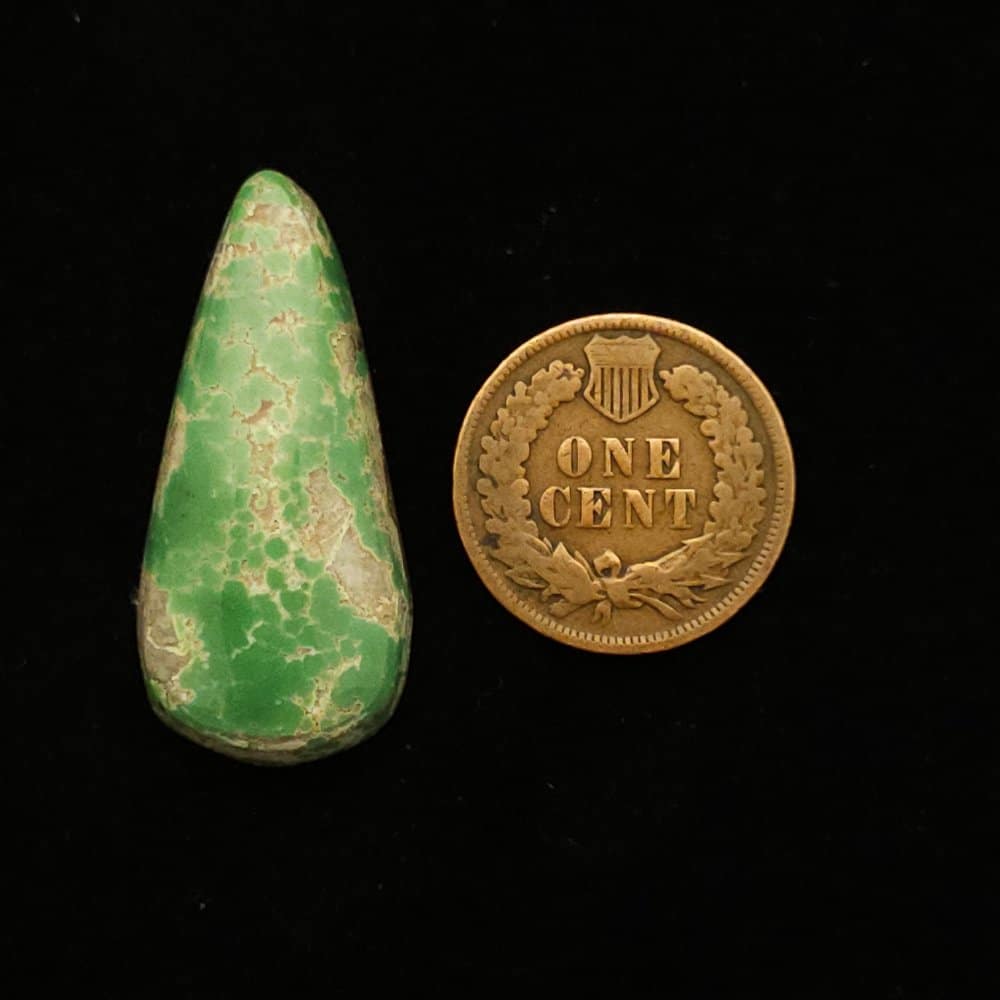 "Forest Green Grasshopper Mine Turquoise Cabochon with Light Tan Chert Matrix, 20.90 Carats, 32.64mm x 14.54mm, Completely Untreated, from Grasshopper Mine on Turquoise Deluxe"