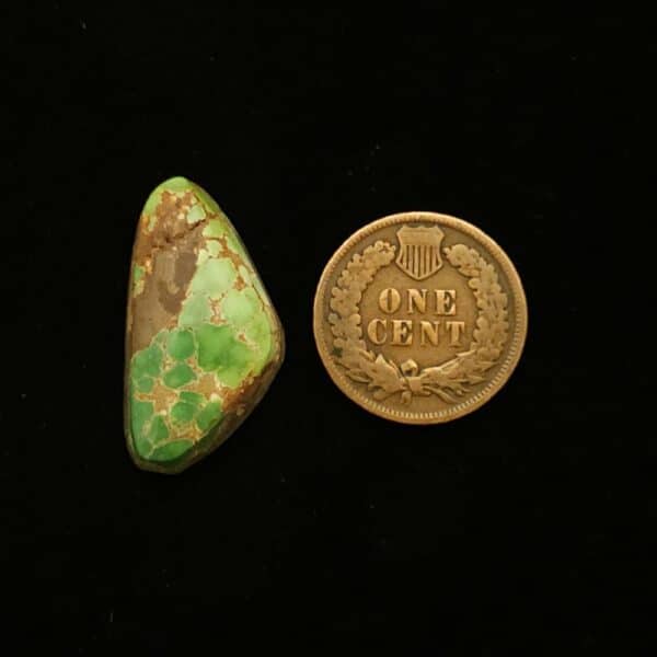 "Bright Green Grasshopper Mine Turquoise Cabochon with Hazelnut Brown Matrix, 12.90 Carats, 25.98mm x 14.09mm, Completely Untreated, from Grasshopper Mine on Turquoise Deluxe"