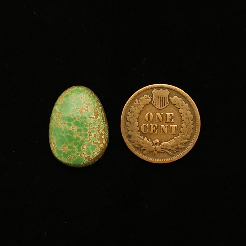 "Grass Green Grasshopper Mine Turquoise Cabochon with Fine Red Brown Spider Web Matrix, 11.25 Carats, 19.38mm x 14.03mm, Completely Untreated, from Grasshopper Mine on Turquoise Deluxe"