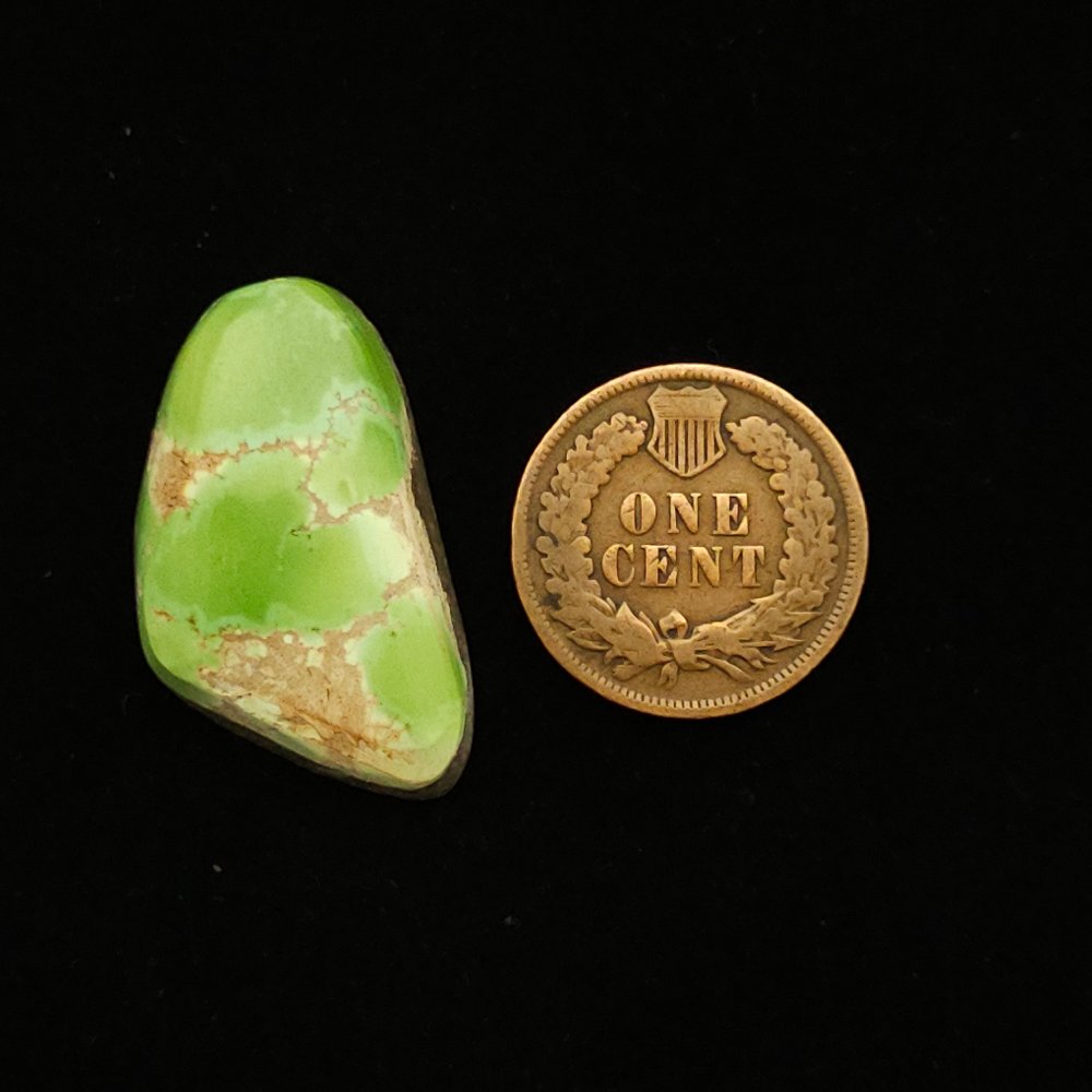 "Bright Spring Green Grasshopper Mine Turquoise Cabochon with Hazelnut Brown Matrix, 20.30 Carats, 28.46mm x 16.57mm, Completely Untreated, from Grasshopper Mine on Turquoise Deluxe"