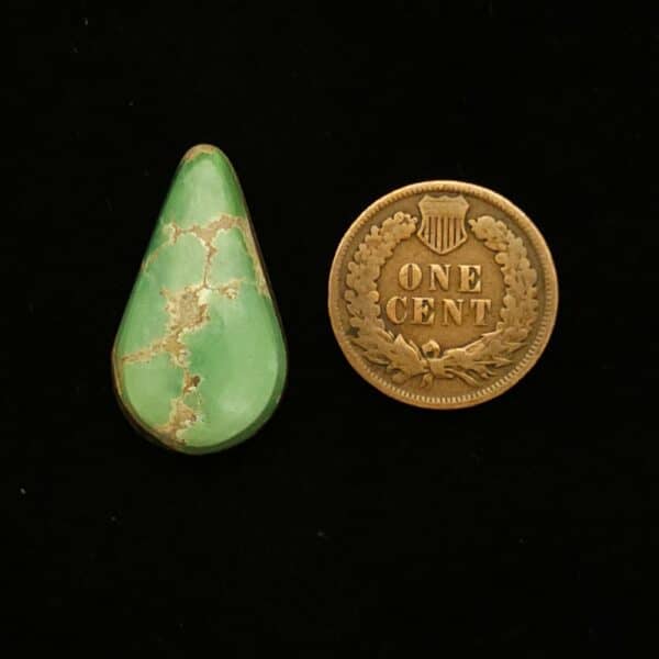 "Tear Drop Sea Foam Green Grasshopper Mine Turquoise Cabochon with Light Grey Brown Matrix, 15.15 Carats, 25.81mm x 14.37mm, Completely Untreated, from Grasshopper Mine on Turquoise Deluxe"