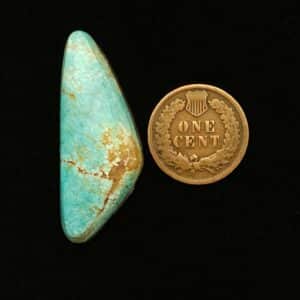 "Light Blue Number 8 Mine Turquoise Cabochon with Classic Gold Matrix, 28.25 Carats, 40.18mm x 16.04mm, Completely Untreated, from Number 8 Mine on Turquoise Deluxe"