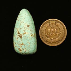 "Light Green-Blue Number 8 Mine Turquoise Cabochon with Classic Gold Spider Web Matrix, 29.30 Carats, 31.89mm x 16.41mm, Completely Untreated, from Number 8 Mine on Turquoise Deluxe"