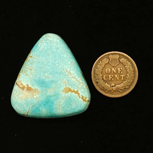 "Light Blue Number 8 Mine Turquoise Cabochon with Fine Gold Spider Web Matrix, 53.45 Carats, 35.20mm x 33mm, Completely Untreated, from Number 8 Mine on Turquoise Deluxe"