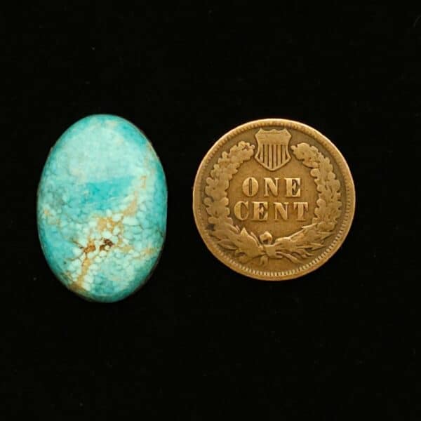 "Light Blue Number 8 Mine Turquoise Cabochon with a Wisp of Golden Matrix, 12.35 Carats, 22.16mm x 15.18mm, Completely Untreated, from Number 8 Mine on Turquoise Deluxe"