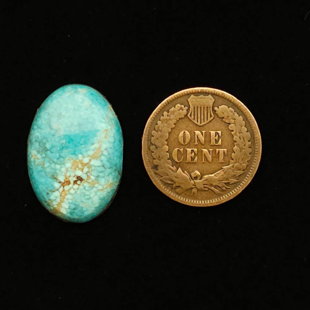 "Light Blue Number 8 Mine Turquoise Cabochon with a Wisp of Golden Matrix, 12.35 Carats, 22.16mm x 15.18mm, Completely Untreated, from Number 8 Mine on Turquoise Deluxe"