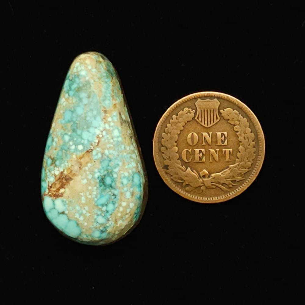 "Light Blue Number 8 Mine Turquoise Cabochon with Gold Matrix, 27.55 Carats, 32.90mm x 17.82mm, Completely Untreated, from Number 8 Mine on Turquoise Deluxe"