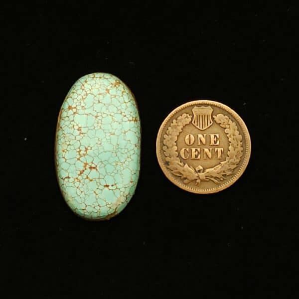 "Light Blue Number 8 Mine Turquoise Cabochon with Golden Red Spider Web Matrix, 21.90 Carats, 29.47mm x 17.18mm, Completely Untreated, from Number 8 Mine on Turquoise Deluxe"