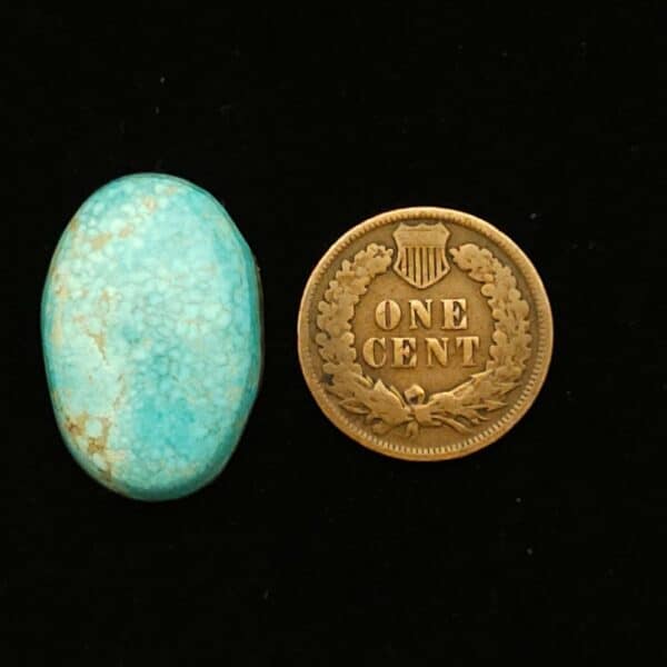 "Sky Blue Number 8 Mine Turquoise Cabochon with Gold Matrix and White Dappling, 18.60 Carats, 24.42mm x 16.40mm, Completely Untreated, from Number 8 Mine on Turquoise Deluxe"