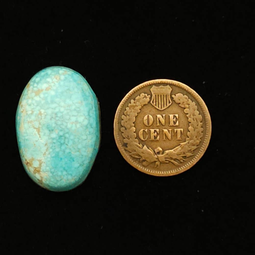 "Sky Blue Number 8 Mine Turquoise Cabochon with Gold Matrix and White Dappling, 18.60 Carats, 24.42mm x 16.40mm, Completely Untreated, from Number 8 Mine on Turquoise Deluxe"