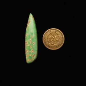 "24.45-Carat Long Green Turquoise Cabochon with Dark Brown Webbing from Grasshopper Mine on TurquoiseDeluxe."