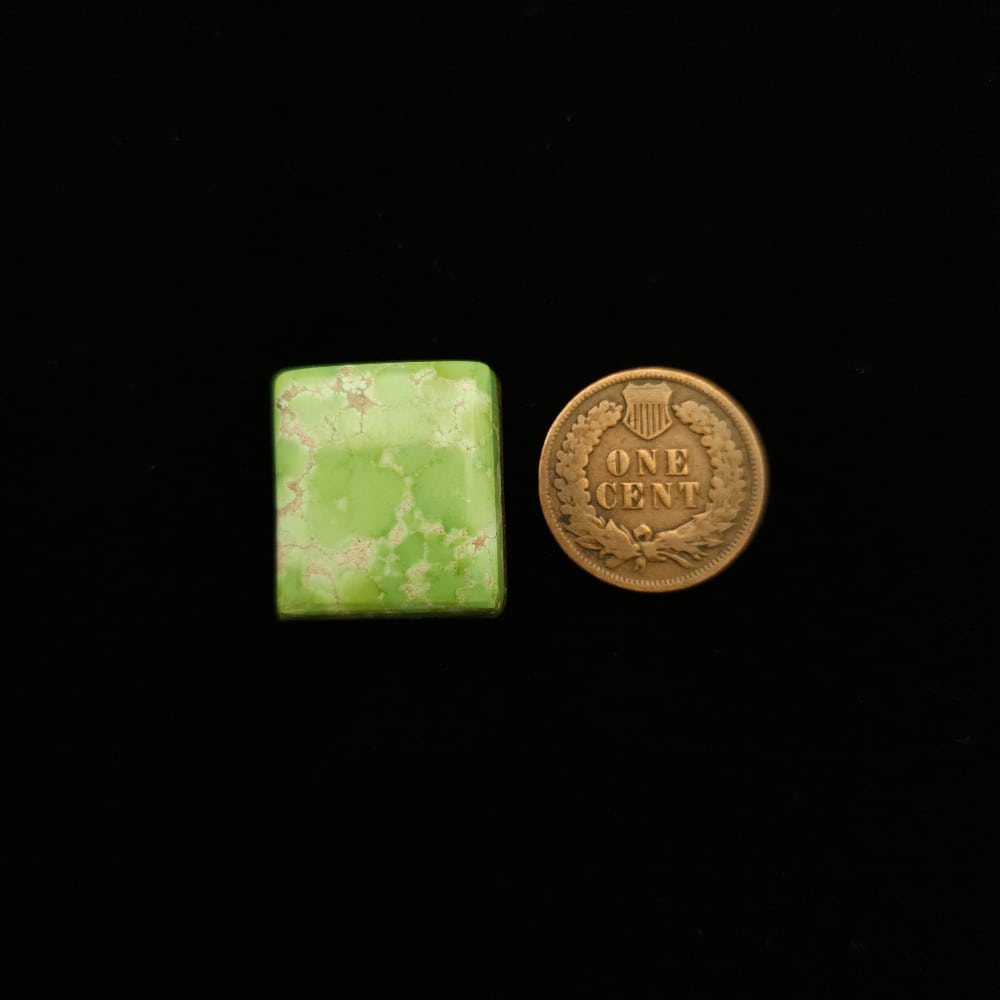 "Light Green Turquoise Square Cabochon with Gold Matrix from Grasshopper Mine on TurquoiseDeluxe."