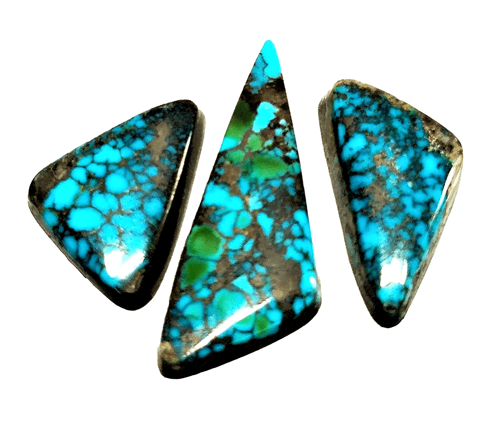 "Exceptional Thunder Mountain turquoise cabochons, among the rarest and finest turquoise mined in America, personally mined by Shreve R. Saville."