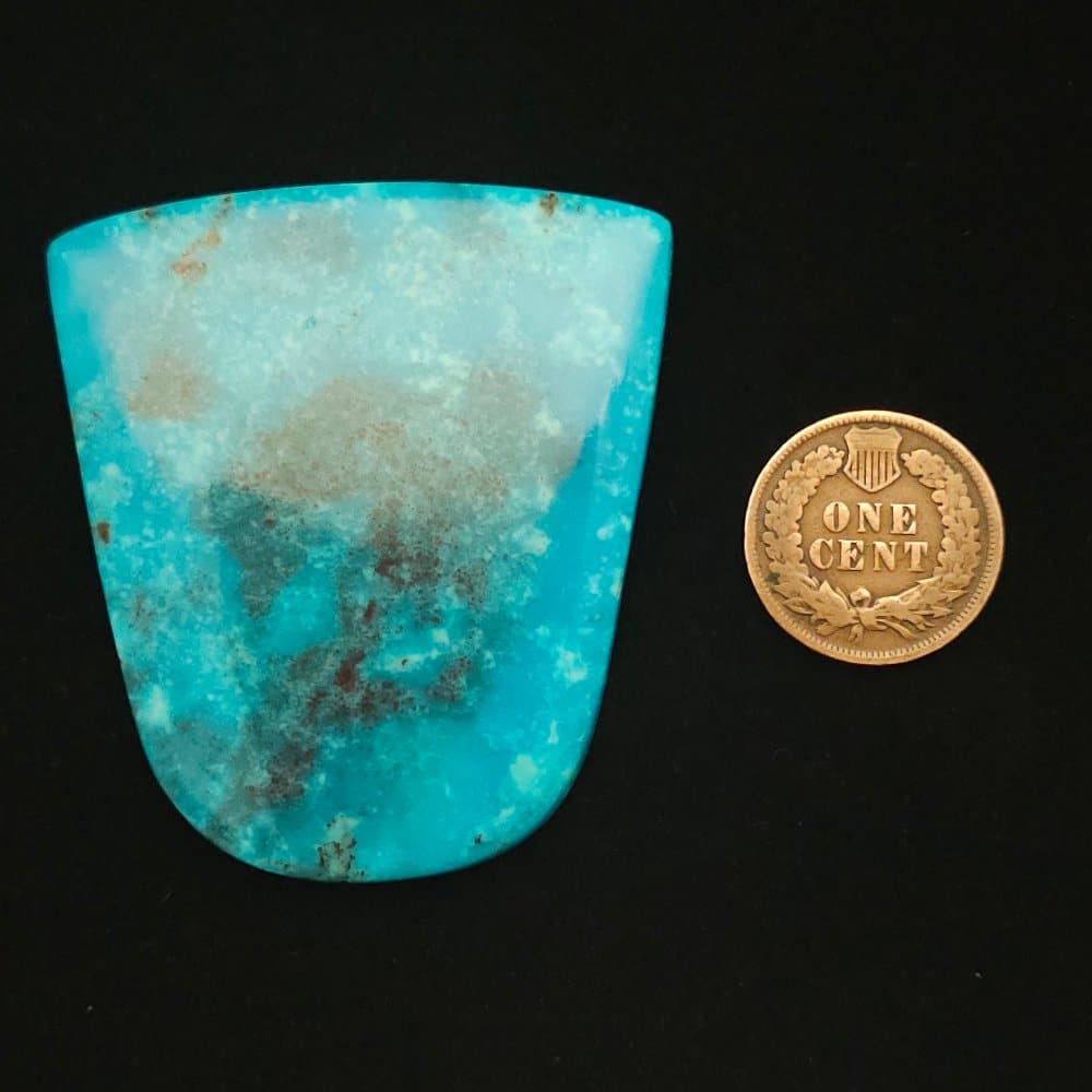 "Huge Shield-Shaped Nacozari Mine Turquoise Cabochon with Chocolate Red Matrix and White Specks, 99.85 Carats, from Nacozari Mine on Turquoise Deluxe"