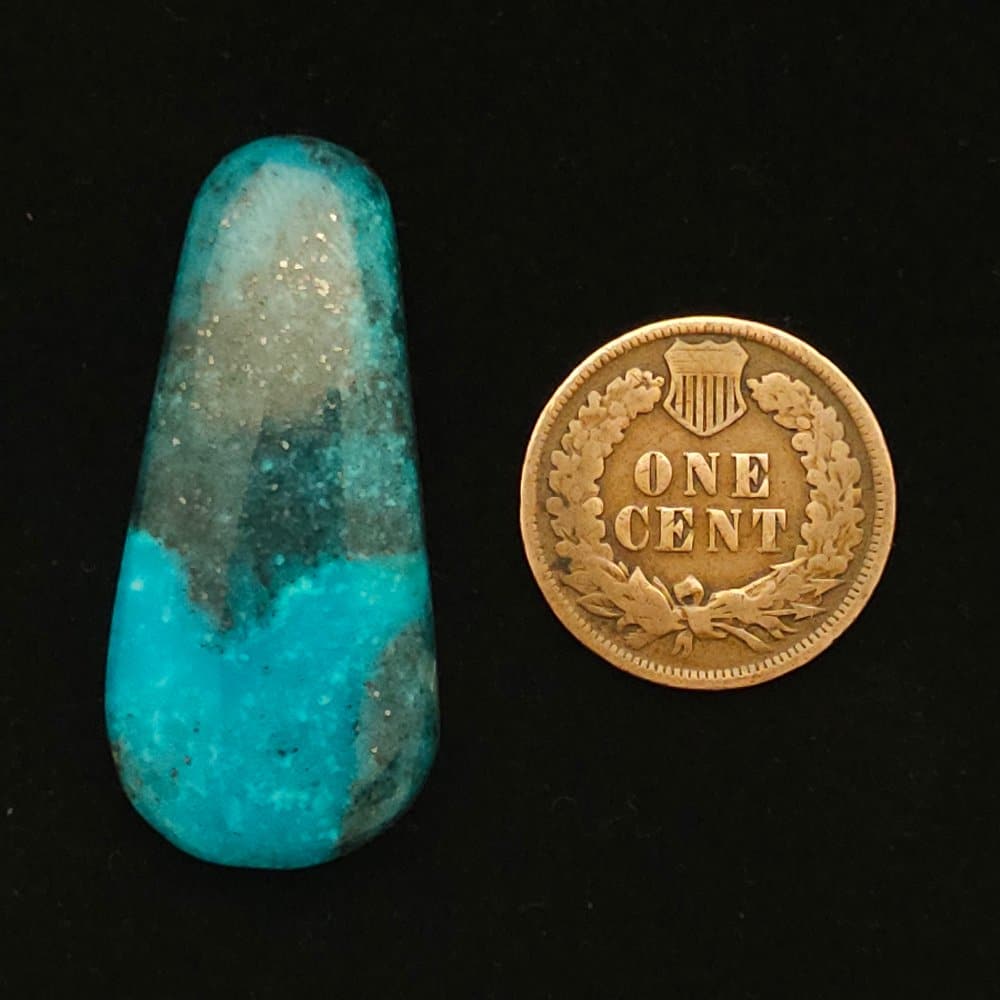 "Midnight Blue Drop-Shaped Nacozari Mine Turquoise Cabochon with Purple Brown Matrix, 28.45 Carats, 36.91mm x 16.76mm, Stabilized, from Nacozari Mine on Turquoise Deluxe"