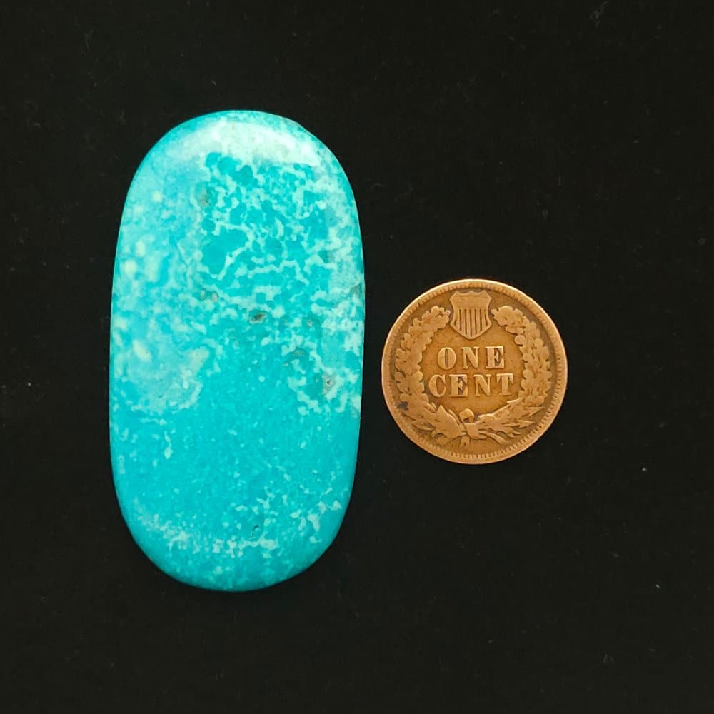 "Caribbean Blue Oval Nacozari Mine Turquoise Cabochon with White Swirls of Matrix, 60.85 Carats, 49.18mm x 26mm, Stabilized, from Nacozari Mine on Turquoise Deluxe"