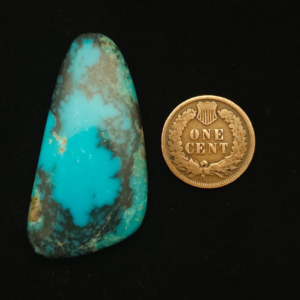 "Dark Blue Nacozari Mine Turquoise Cabochon with Chocolate Brown Wisps of Matrix, 48 Carats, 46.16mm x 23.54mm, Unbacked, Stabilized, from Nacozari Mine on Turquoise Deluxe"