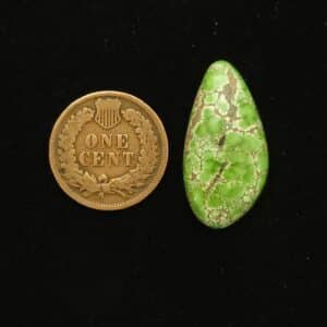 Irregular teardrop Carico Lake turquoise cabochon, vivid green with black and mocha spiderweb matrix, 16.15 carats