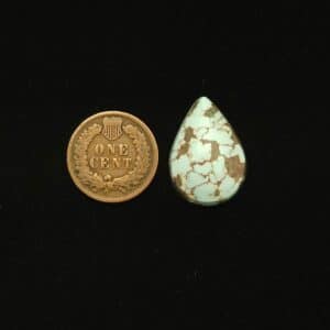 Dry Creek turquoise cabochon, 17.50 carats, teardrop shape, pale blue with chocolate spiderweb matrix